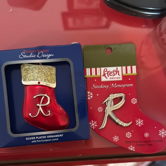 Regent Square Red Stocking Ornament with Monogram R - Picture 1 of 1